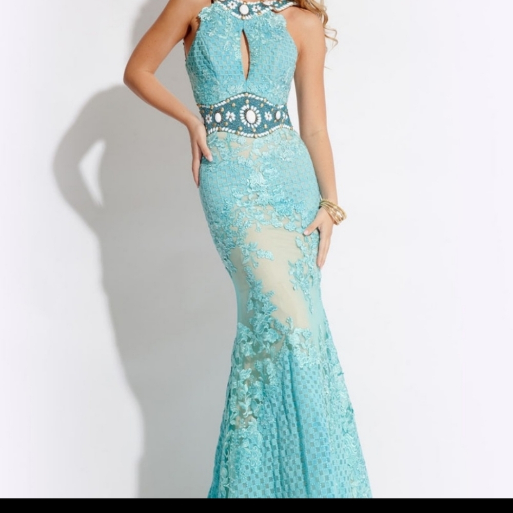 Rachel Allen Aqua Blue lace overlay Mermaid Size 0 - Picture 4 of 5
